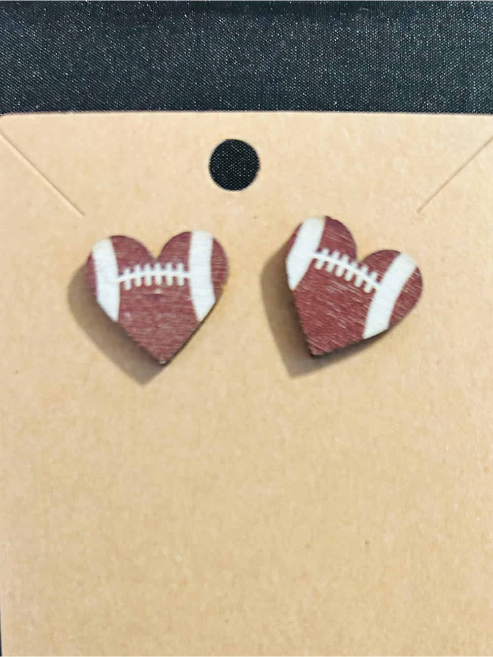 Heart-Shaped Football Stud Earrings - Brown